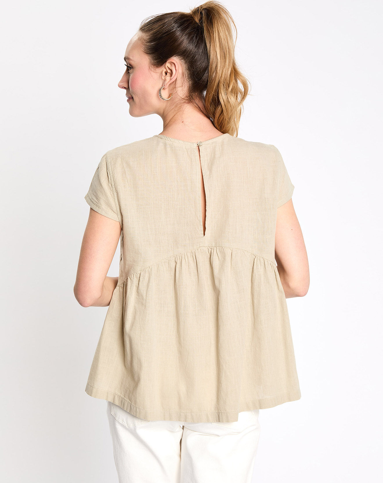 Esprit Top en Lin à volant sans manches beige/vert