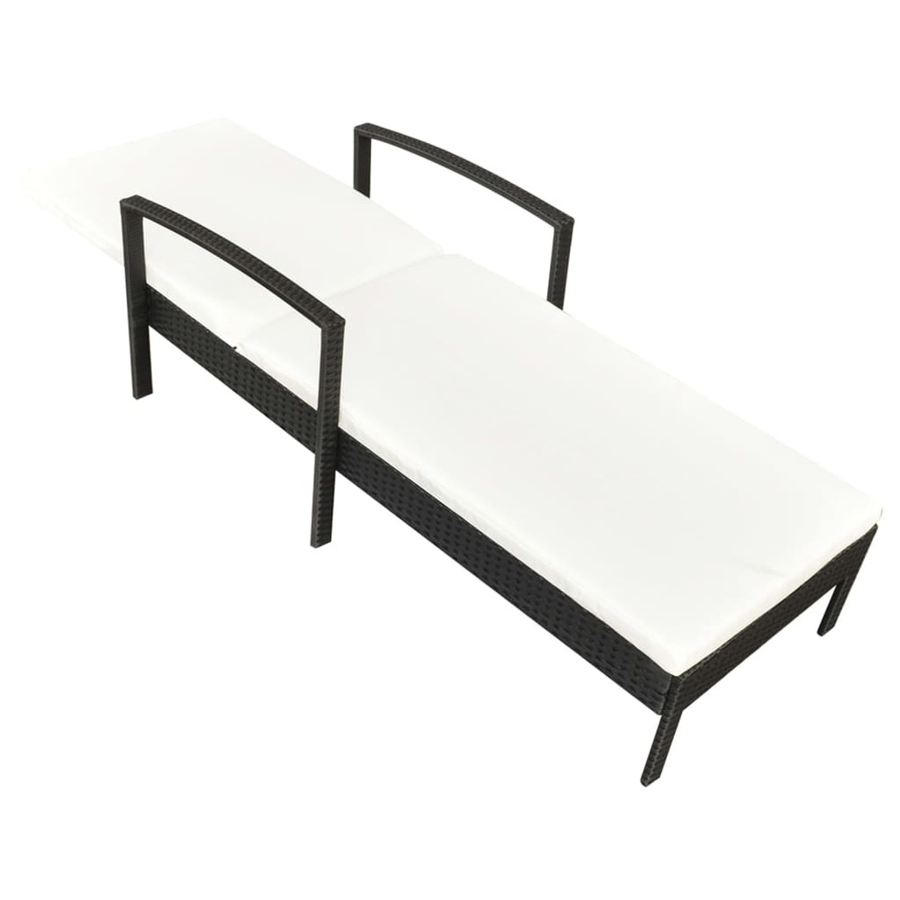 Transat chaise longue bain de soleil lit de jardin terrasse meuble d'extérieur avec coussin résine tressée noir