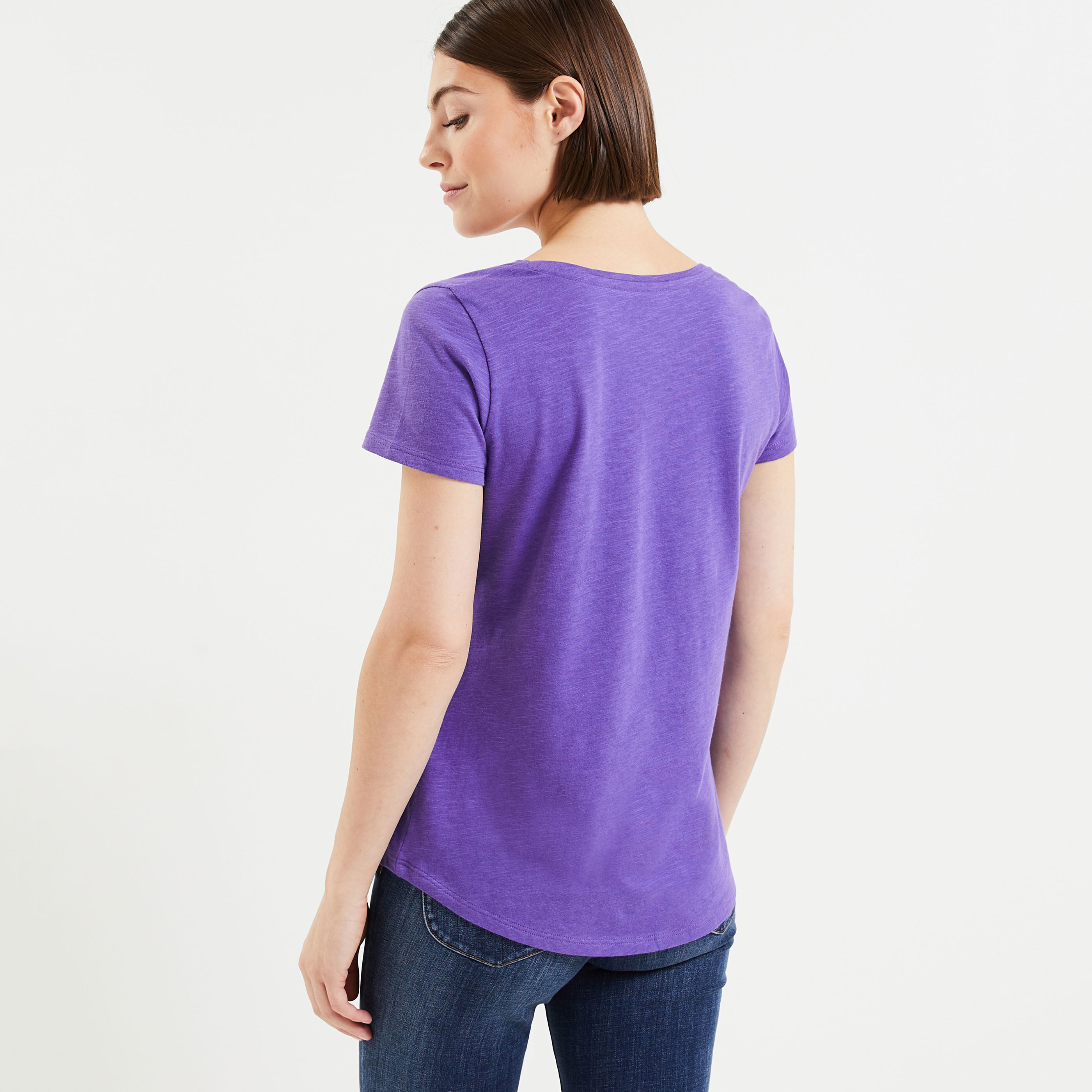 T-shirt manches courtes V femme - VIOLET