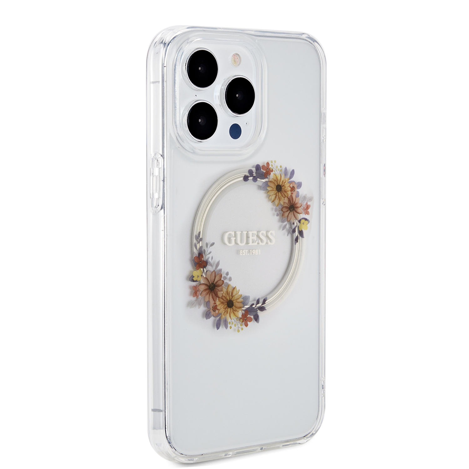 iPhone 15 Pro Max MagSafe Hybrid Hardcase Hülle IML Flowers Wreatch (GUHMP15XHFWFCT) - Transparent / Gelb