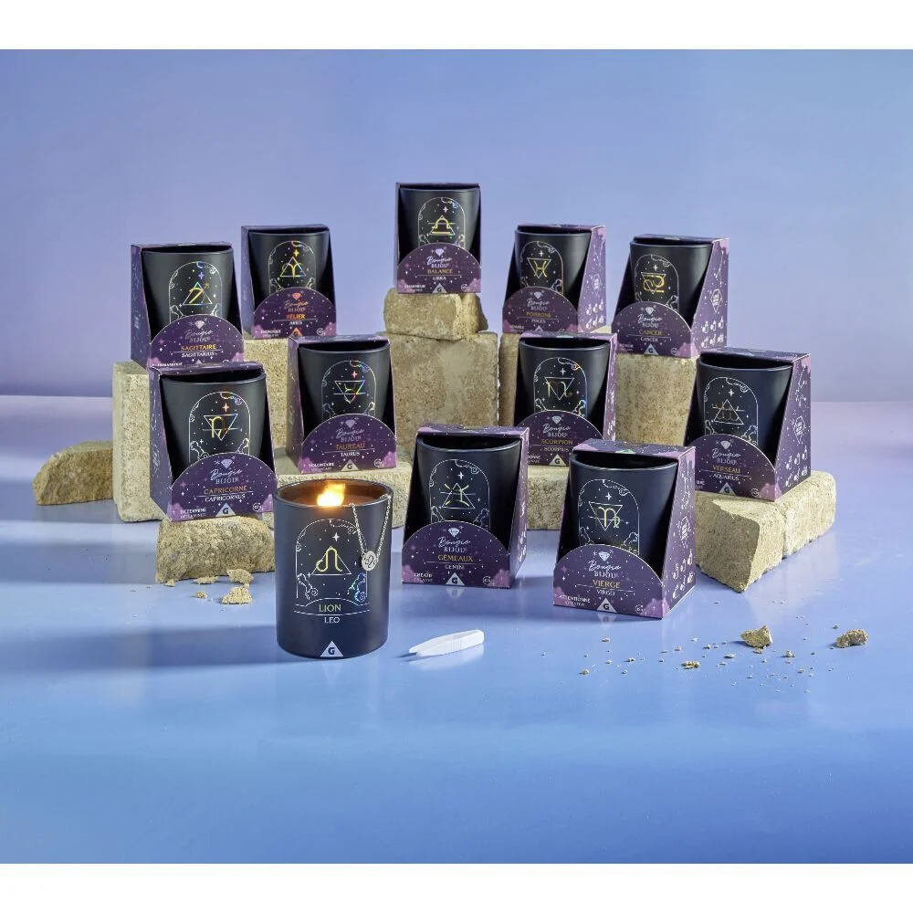 Bougie bijou argenté signe astro Scorpion senteur fruit de la passion 36H