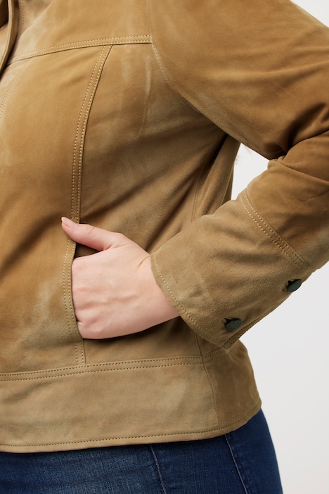 Ziegenlederjacke, Veloursleder, Hemdkragen, gefüttert