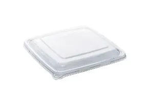 Plastlåg firkantet 230x230 mm klar RPET til bagasse skål,4 ps x 75 stk/krt