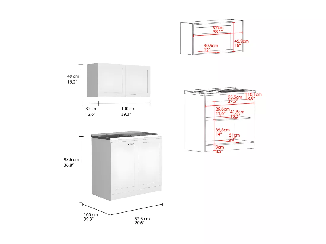 Set de Cocina Zurich, con Mueble Inferior y Superior Blanc