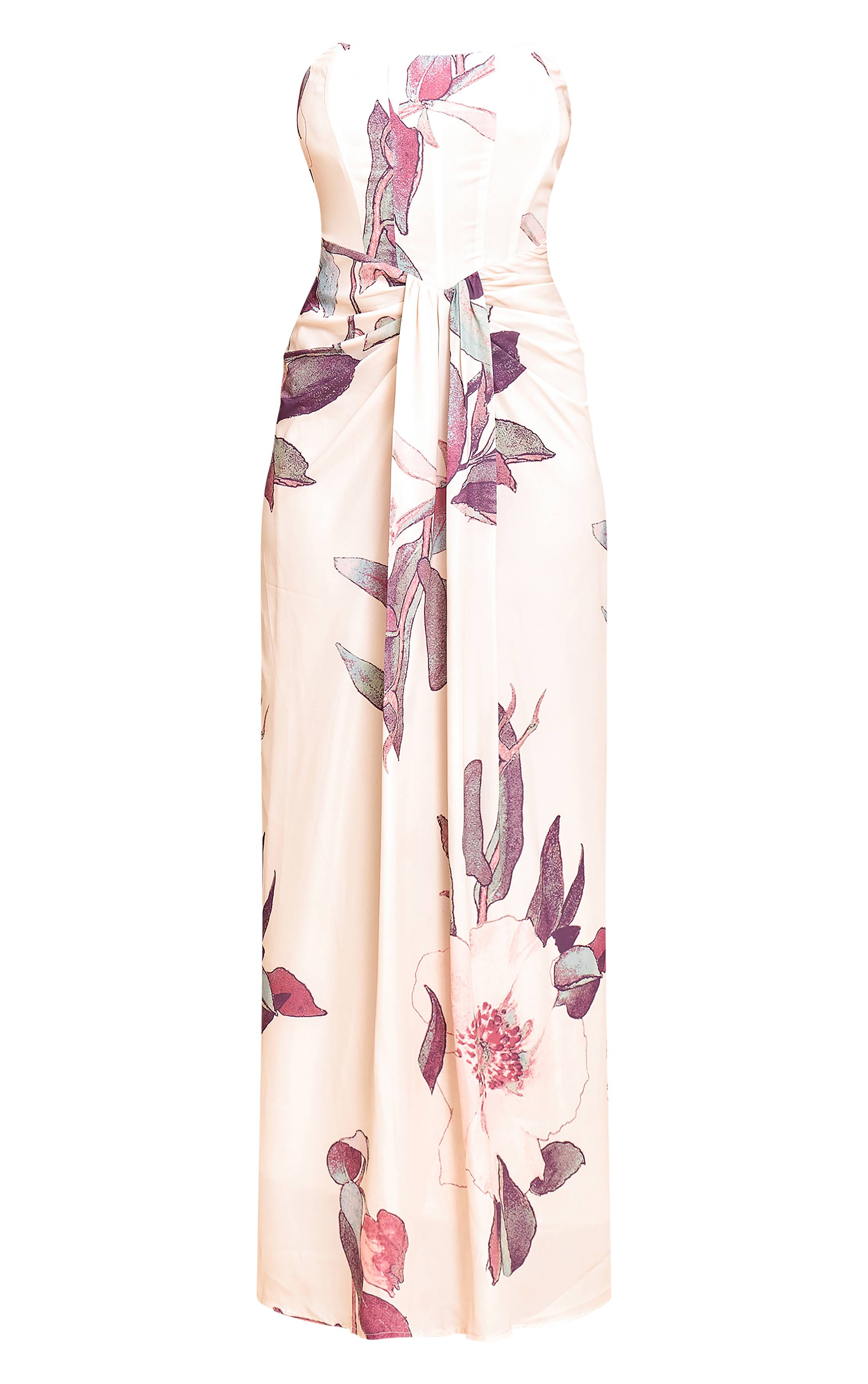 Gris Pierre Robe Longue Drapée À Détail Corset Bandeau