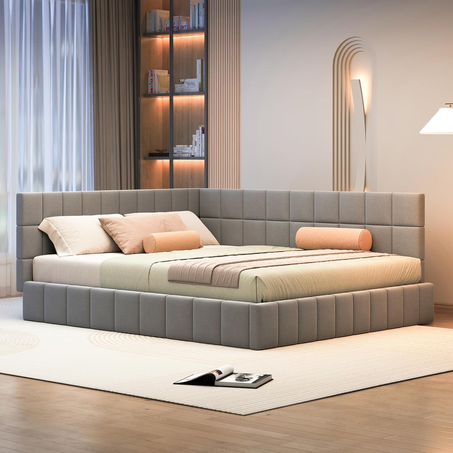 Polsterbett Schlafsofa 160x200, Doppelbett mit Lattenrost, Daybett Tagesbett Jugendbett Kinderbett Gästebett, Samt, ohne Matratze, Grau