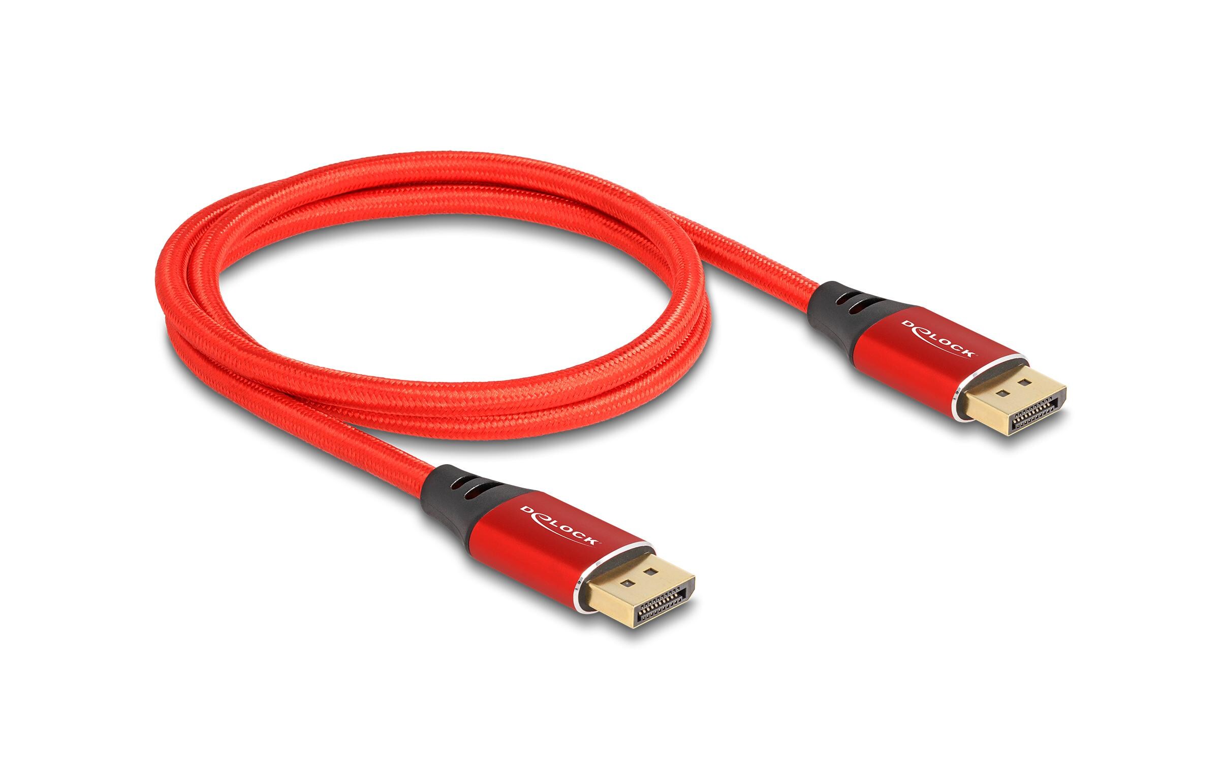 Kabel 16K 60 Hz DisplayPort - DisplayPort, 1 m, RotDelock DisplayPort Kabel 16K 60 Hz 1 m rot Metall