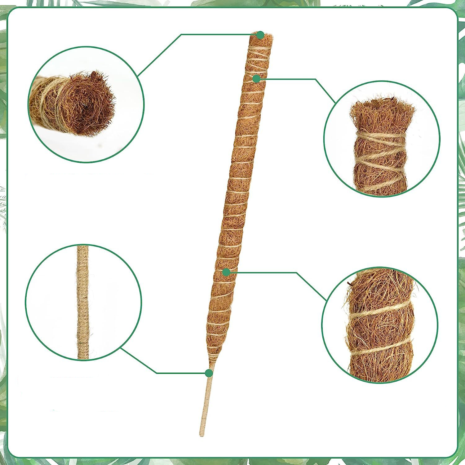 (4er Set) 60cm Kokosnuss Pflanzen Stab Blumen Rankhilfe Moosstab Garten Pflanzenstütze Rankstab - Braun