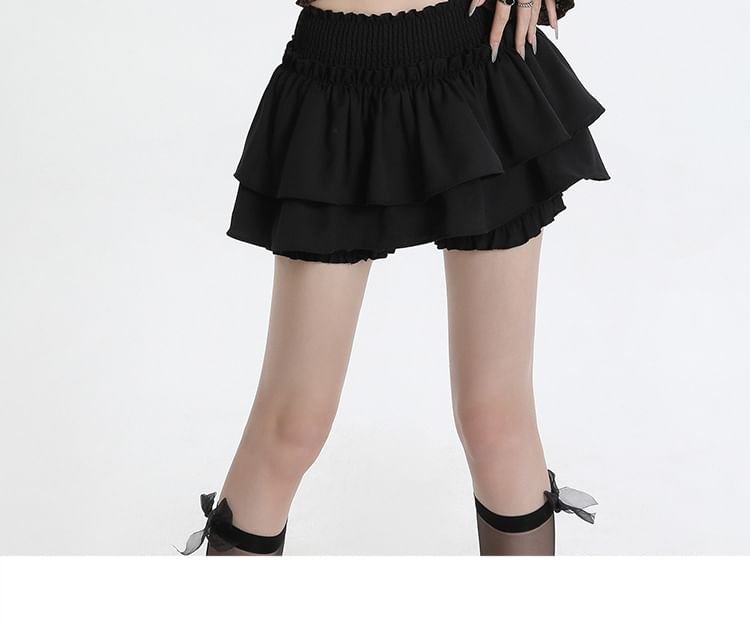 Metticus - Mid Waist Effen Mini Gelaagde Rok