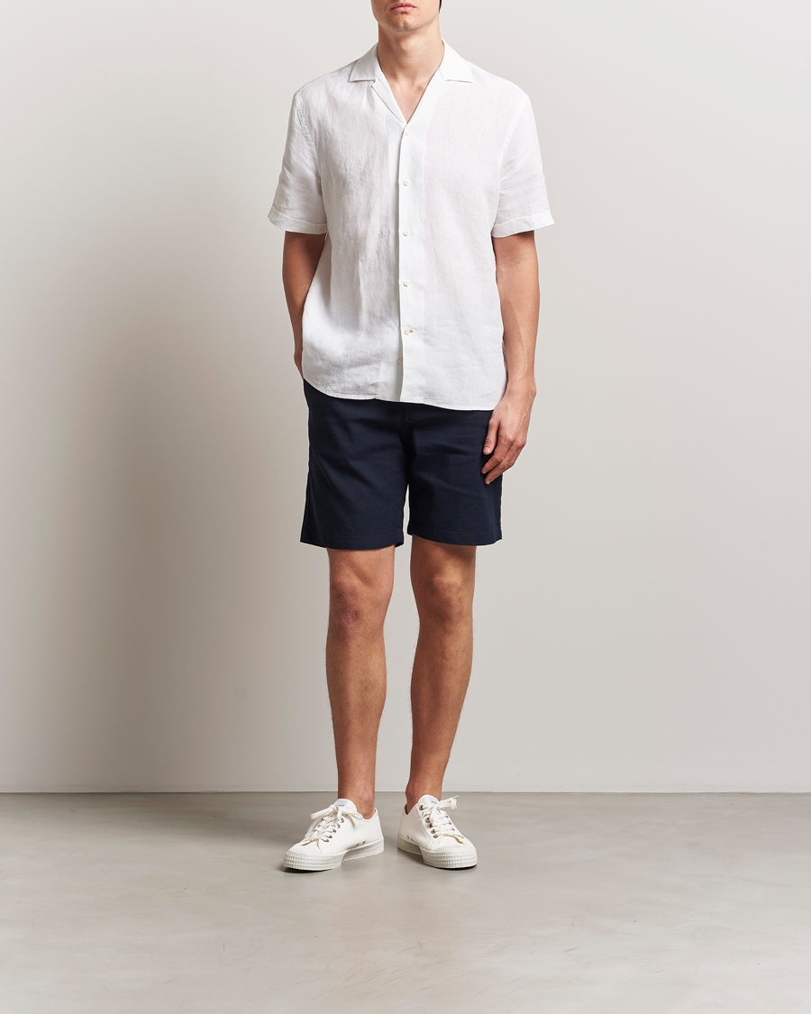 BOSS ORANGE Tapered Linen Chino Drawstring Shorts Dark Blue