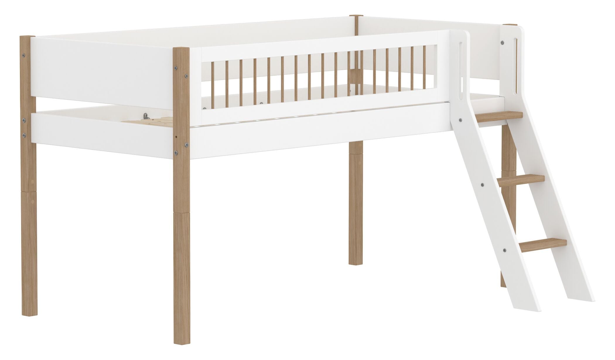 Flexa NOR Schrägleiter Halbhochbett inkl. Pfosten - Weiss / Eiche / B: 150.0 cm x T: 208.0 cm x H: 120.0 cm