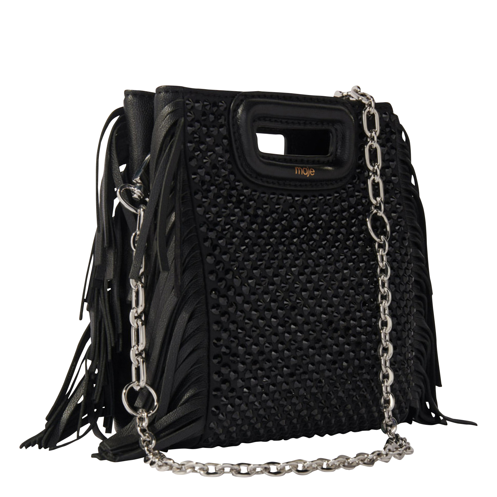 M MINI - Sac bandoulière à strass et franges | Noir