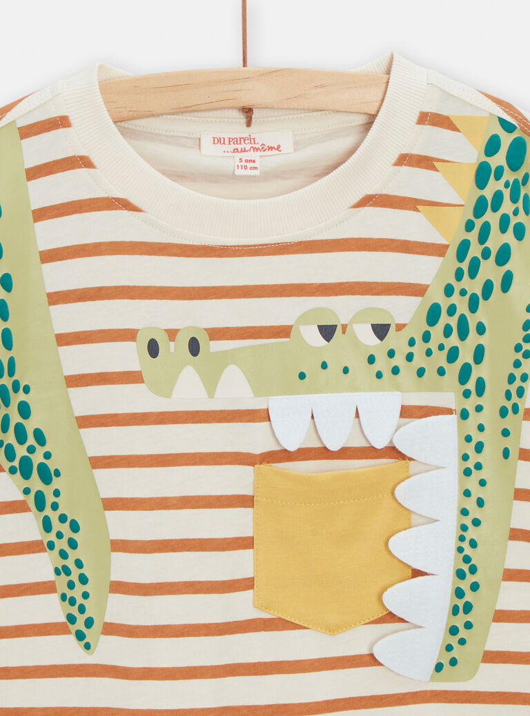 T-shirt rayé avec animation crocodile pour garçon