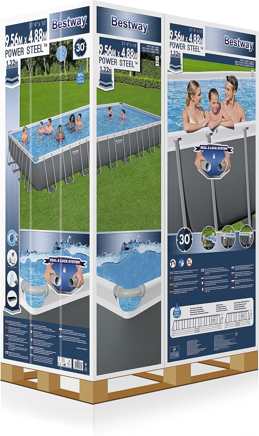 Bestway® Power Steel™ Frame Pool Komplett-Set mit Sandfilteranlage 956 x 488 x 132 cm, grau, eckig