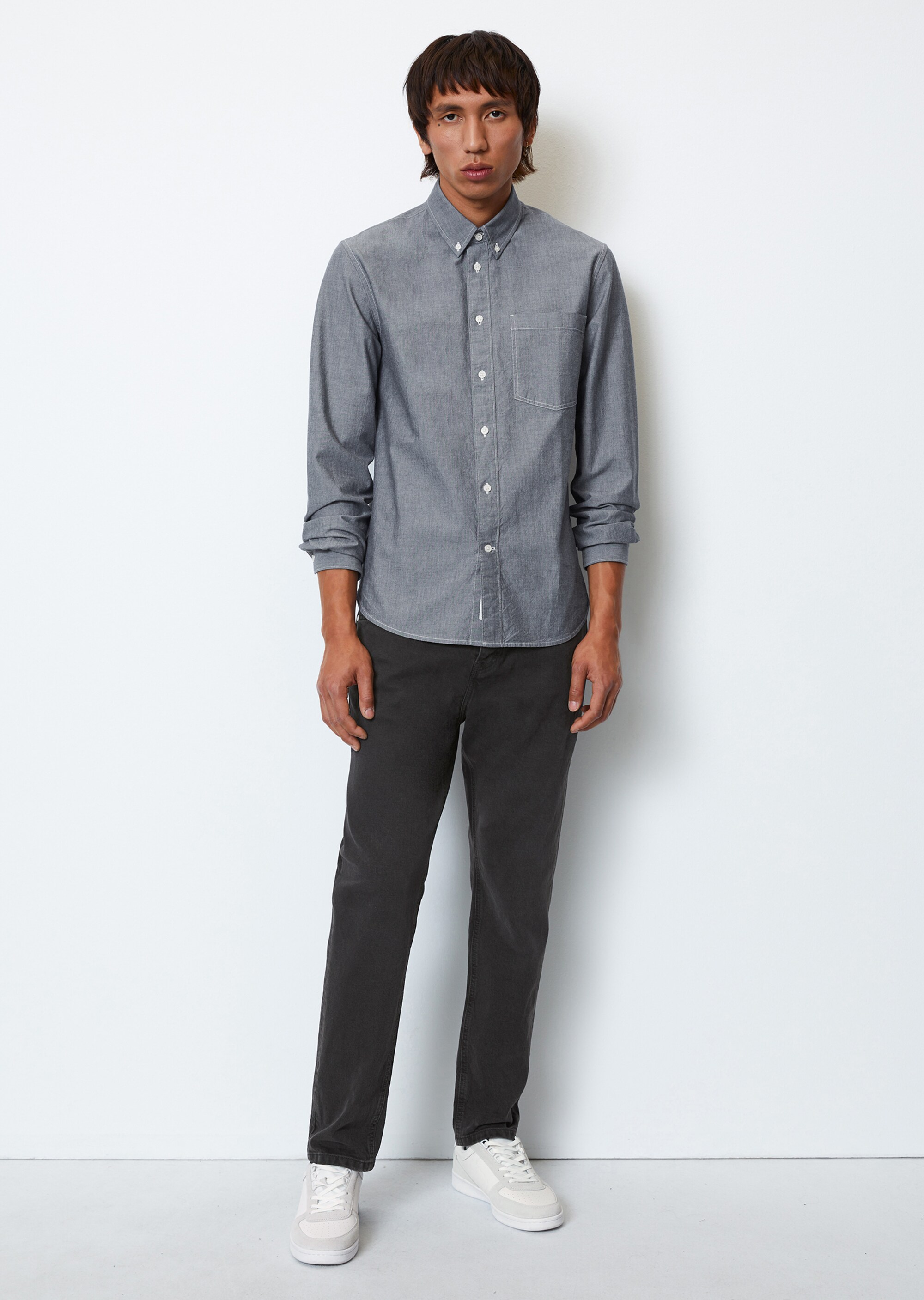 Chambray-Hemd regular mit Button-Down-Kragen