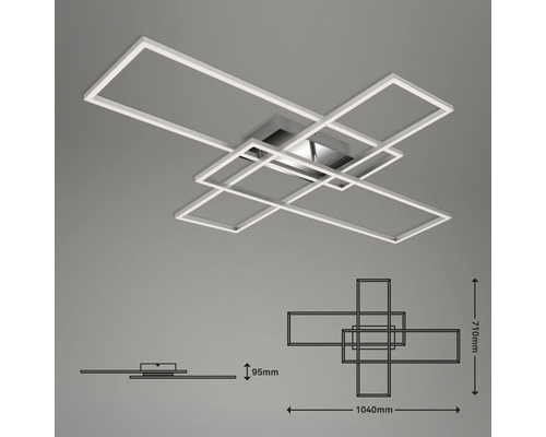 LED plafondlamp, dimbaar, 50W, 6600 lm, 3000 K, L x B 71 x 110 cm, aluminium/chroom frame