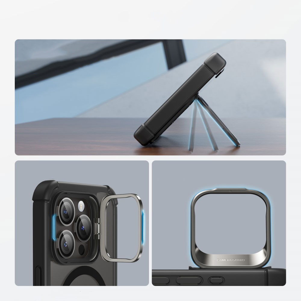 iPhone 15 Pro Max Magnetic Series Full Protective MagSafe Hülle mit Displayschutz   Kickstand - Schwarz / Transparent