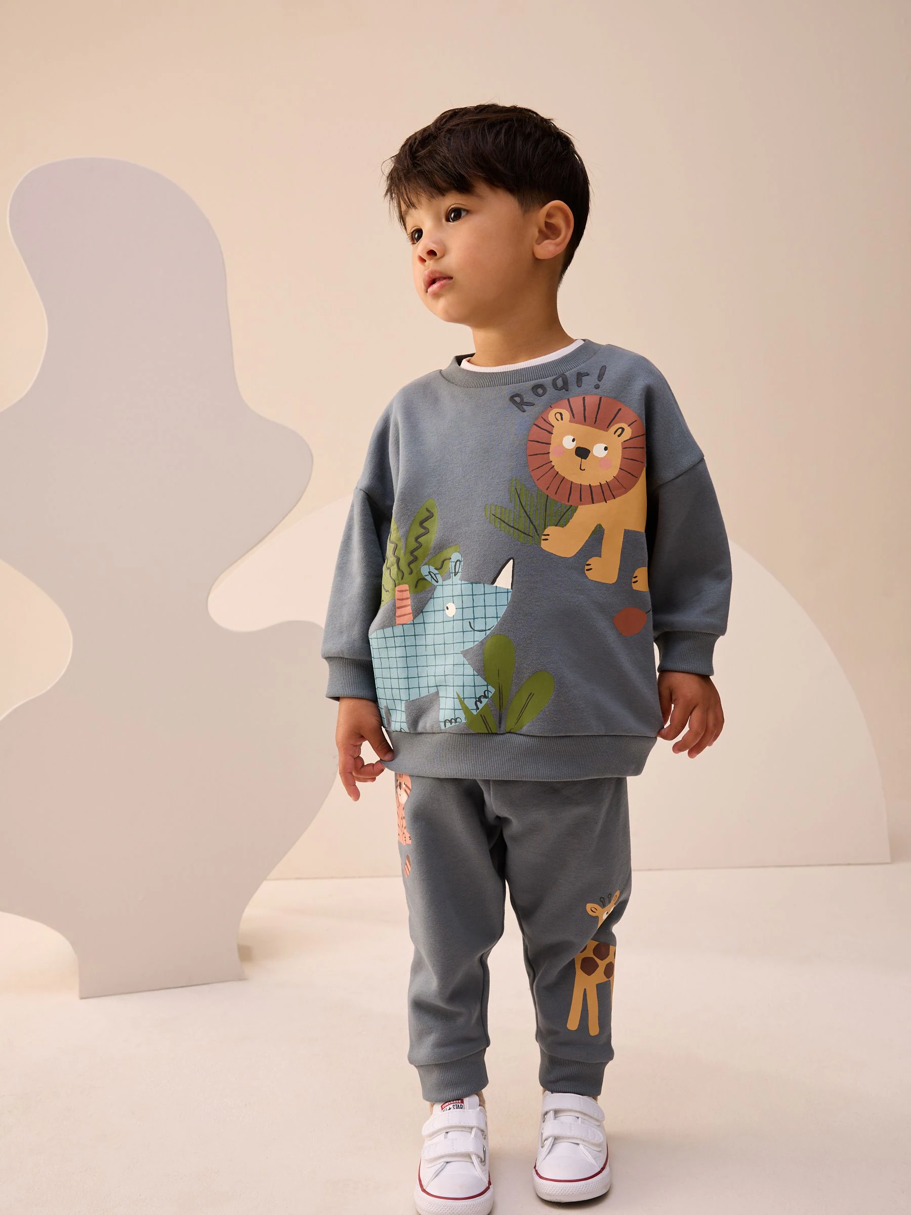 Blauw met safaridieren - Set met sweatshirt en joggingbroek (3mnd -7jr)