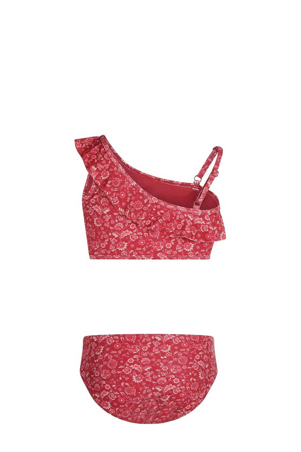 crop bikini met ruches rood/wit