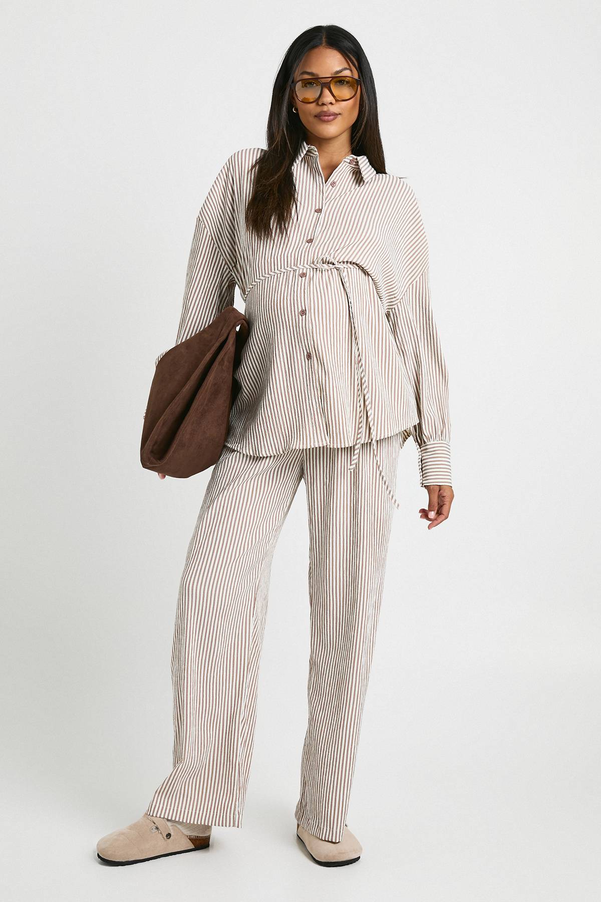 boohoo Chemise rayée de maternité à nouer à la taille