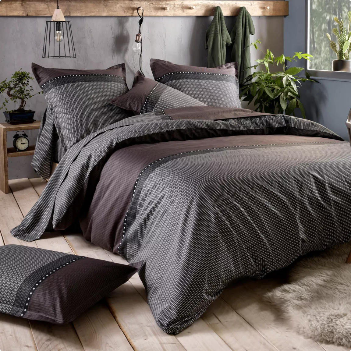 Taie de traversin satin de coton (L200 cm) Enzo Noire