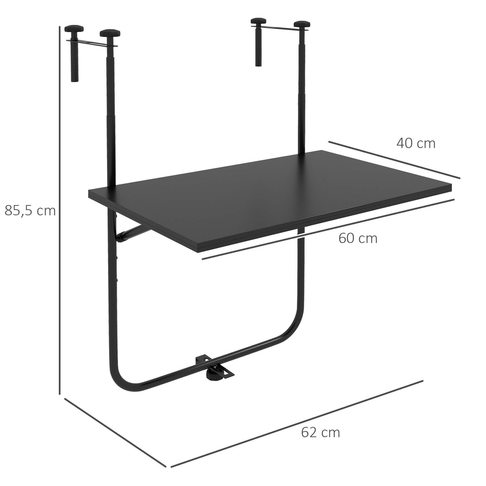 Outsunny Balkon-Hängetisch mit Höhenverstellung schwarz 62L x 60B x 85,5Hcm