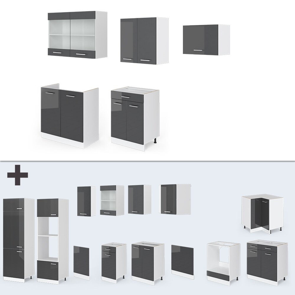 Vicco KÜCHE R-LINE 200CM KÜCHENZEILE KÜCHENBLOCK EINBAU Anthrazit Hochglanz