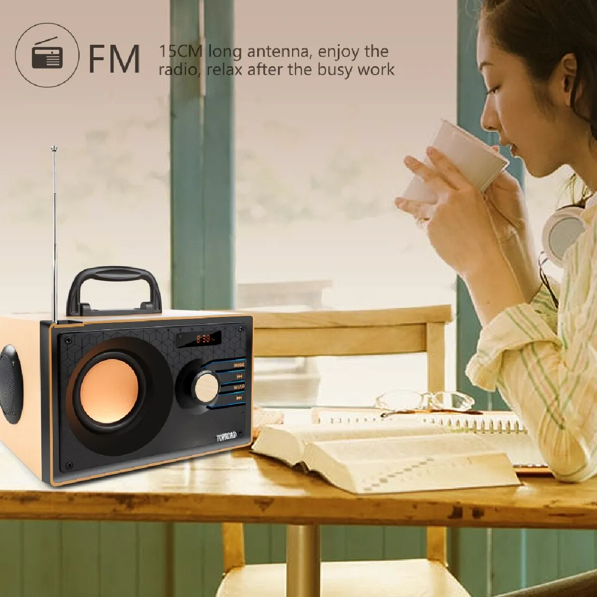 Universal Haut-parleur Bluetooth bois avec subwoofer