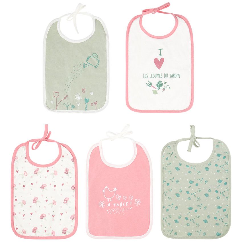 Lot de 5 bavoirs en éponge à nouer - Rose