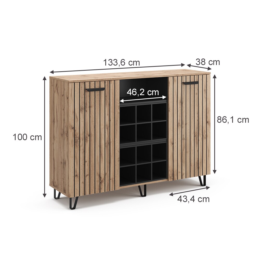 Vicco Sideboard Amber Eiche Wotan 134 x 100 cm mit 2 Türen