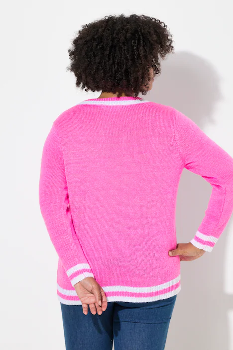 Pullover, Straight Fit, HAPPY Schriftzug, Langarm, neon berry