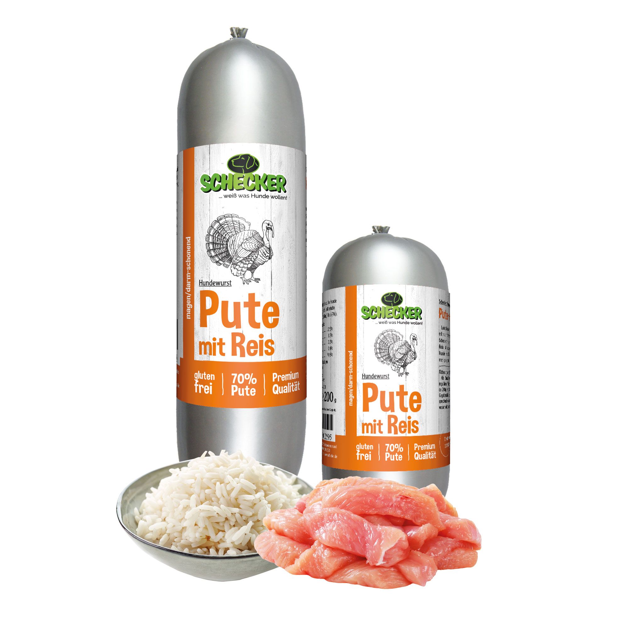 Schecker DOGREFORM Fleischwurst mit Pute und Reis - sensitive Hundewurst - Hundesnack