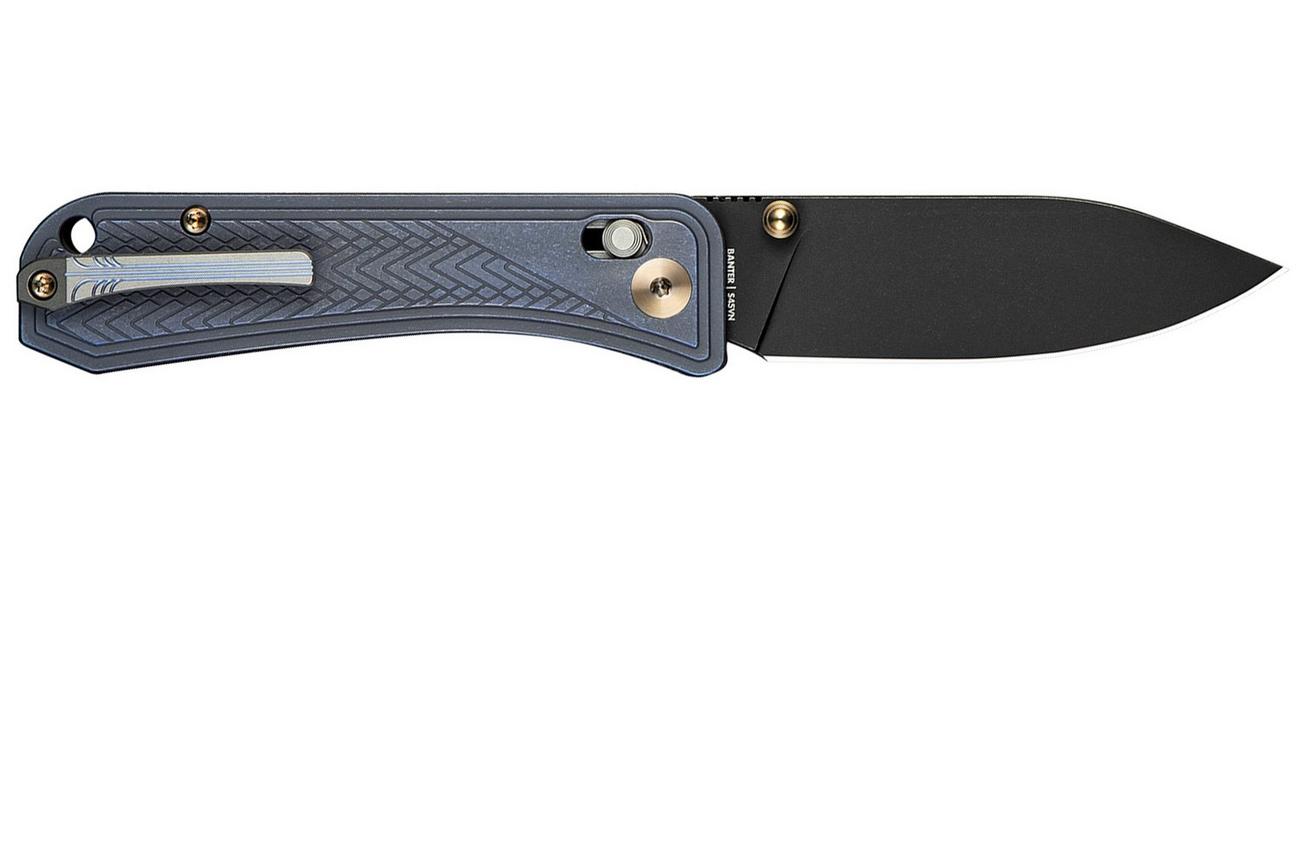 WE Knife Bougie Banter WE24009-1 Black Stonewashed, Blue Titanium, zakmes, Ben Petersen design