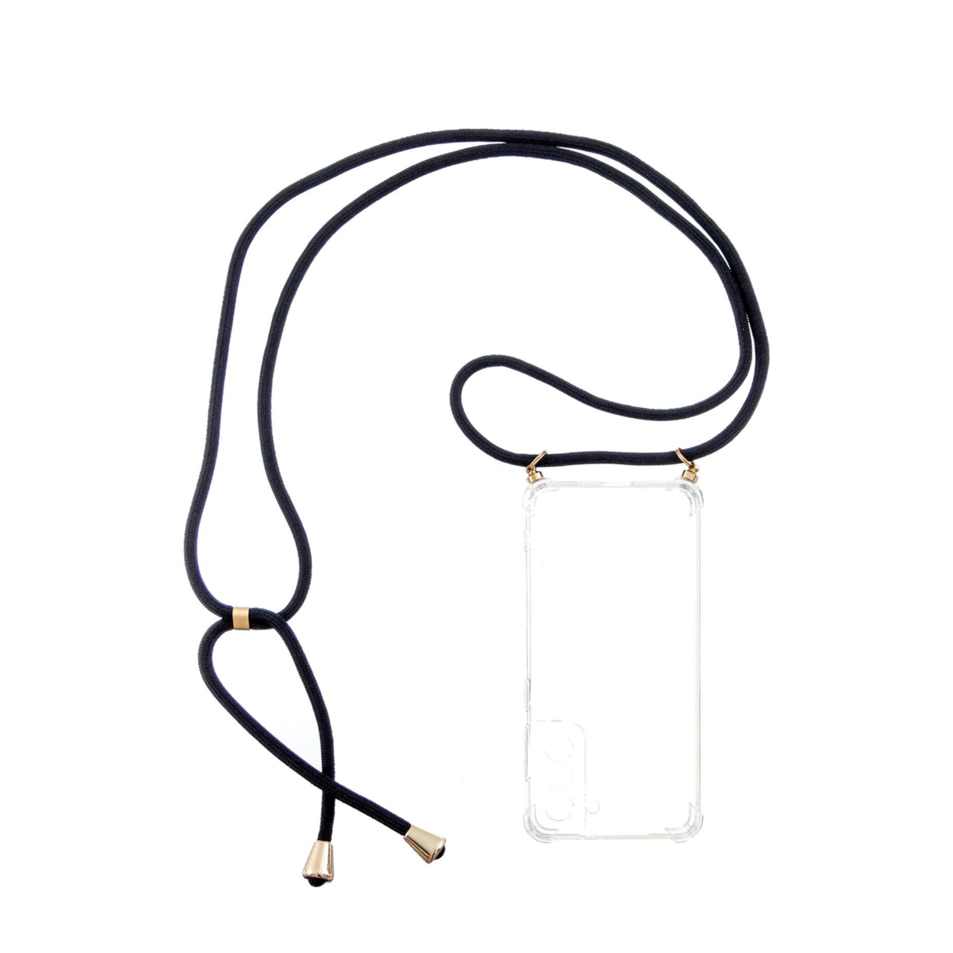 Samsung Galaxy S22 5G Necklace Gummi Hülle Air Cushion Fallschutz   Handykette (150cm) - Schwarz / Gold
