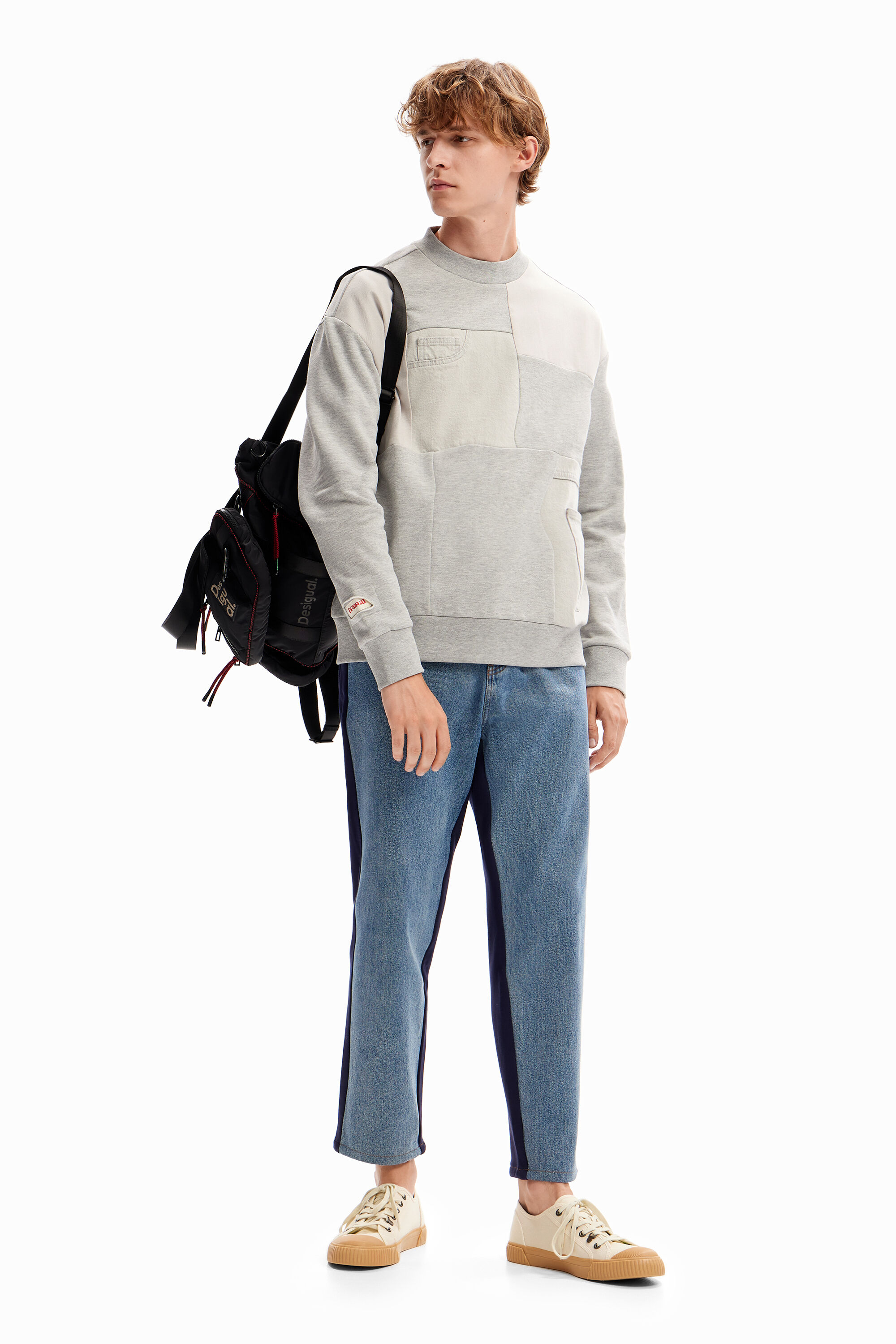 Sweat-shirt patchwork denim