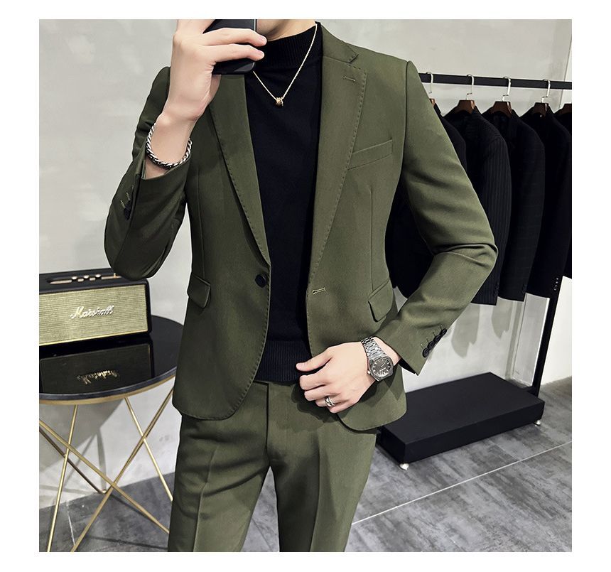 Deepwood - Set: Effen blazer met één knoop + taps toelopende pantalon