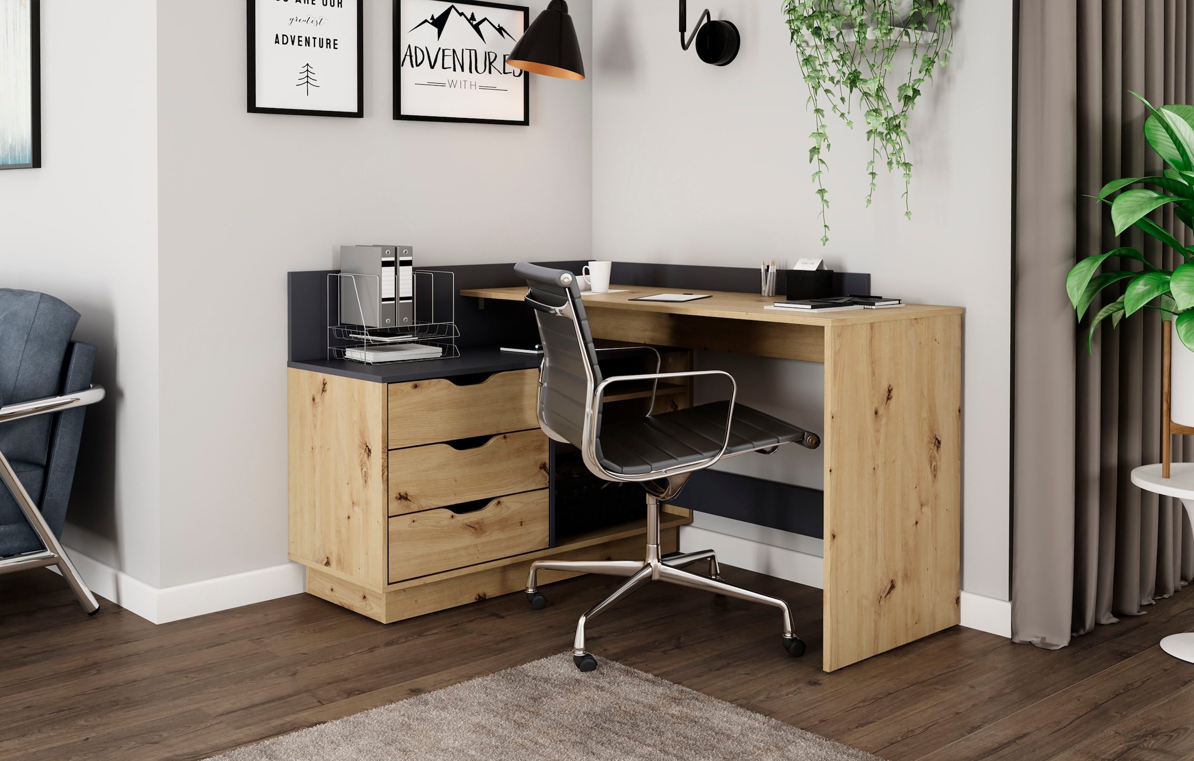 byLIVING Eckschreibtisch »Bern« mit viel Stauraum, Breite 129 cm, rechts oder links montierbar