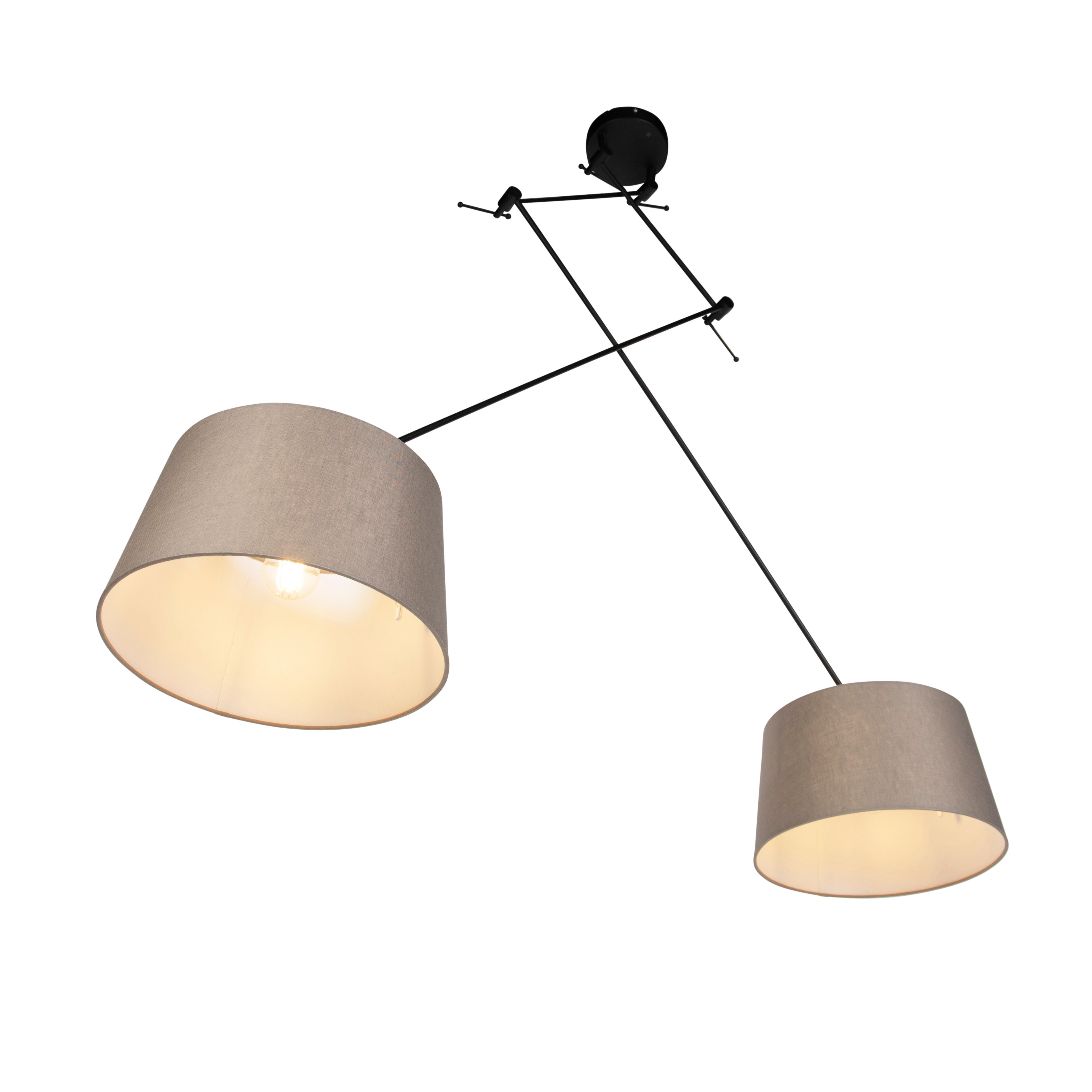Hanglamp zwart met linnen kappen taupe 35 cm 2-lichts - Blitz