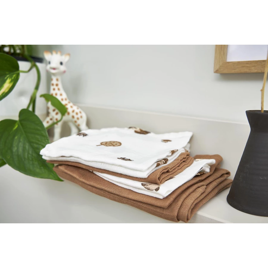 MEYCO Waschhandschuhe 3er Pack Musselin Forest Animals Toffee