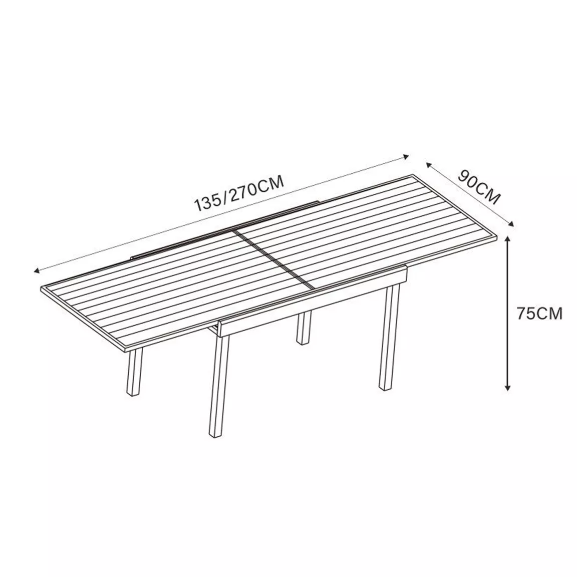 Table de jardin extensible aluminium 10 places (135/270 x 90 cm) Murano Vert olive