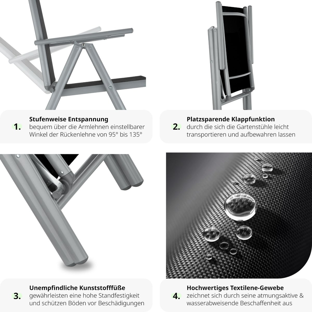 tectake Ercolano zitgroep met aluminium frame, voor 6 personen, tafel met veiligheidsglasplaat en stelschroeven
