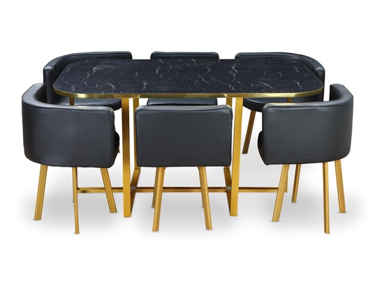 MENZZO - Ensemble table et chaises Table et chaises oslo xl or effet marbre noir et simili noir