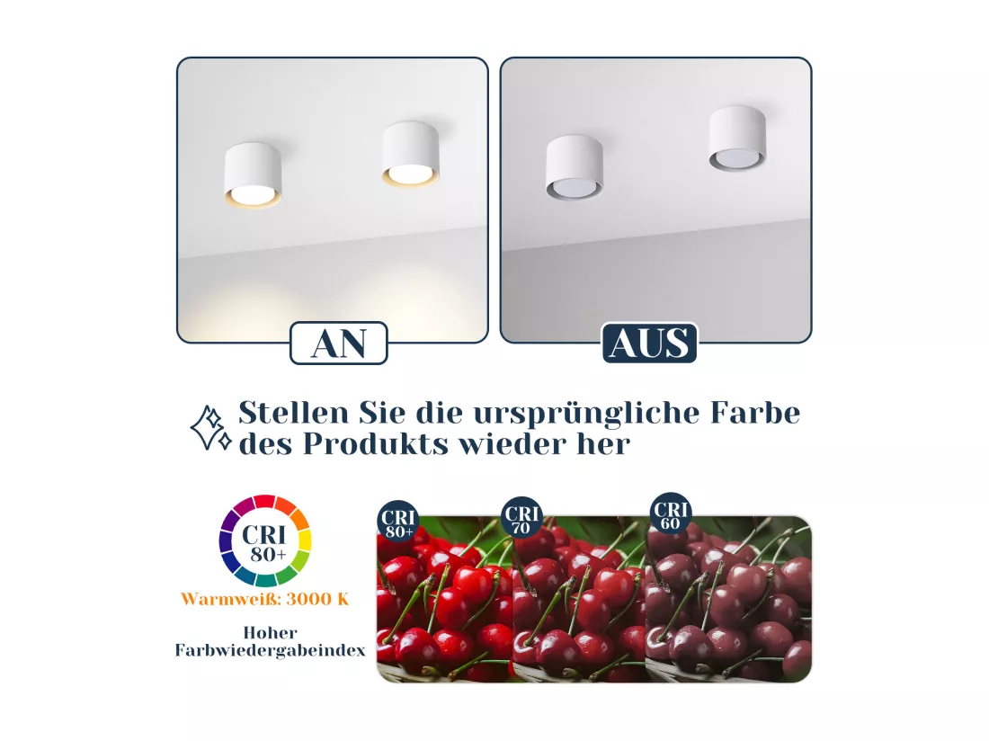 NETTLIFE Pack de 2 Plafonniers Spots LED Blancs : Plafonds ronds en saillie, alum. 230V, ampoules GX53 5W 3000K, pour chambre, couloir