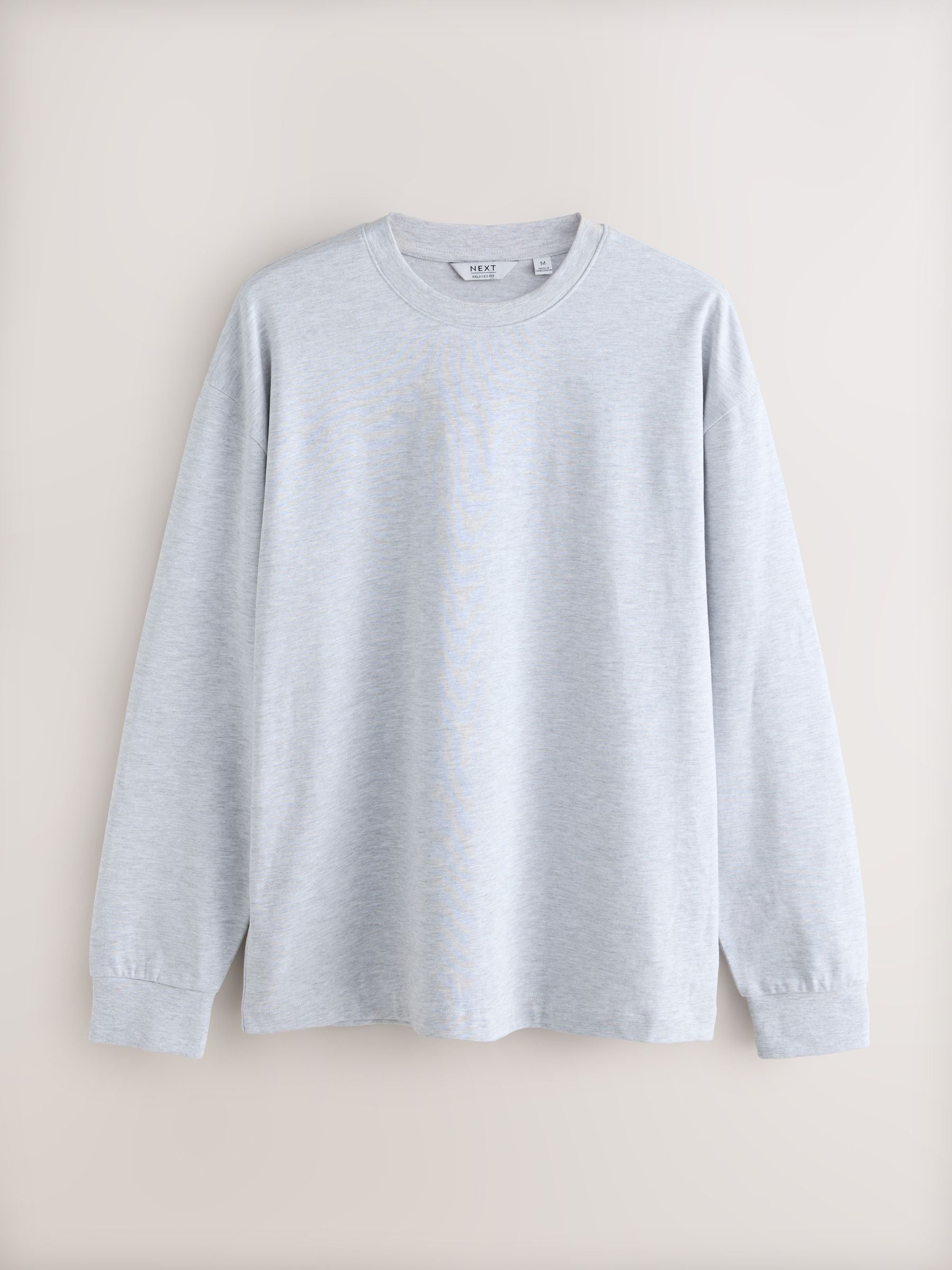 Zwart / grijs gemêleerd / marineblauw - Set van 3 ruimvallende, zwaargewicht 100% katoenen T-Shirts met lange mouwen