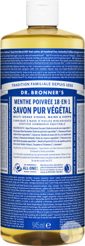 Dr Bronner's Savon Liquide Menthe Poivrée Flacon 945ml