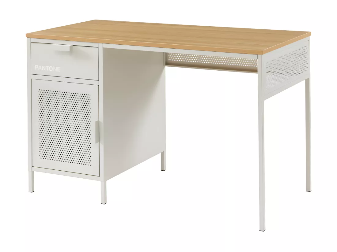 Nino - Bureau 1 porte 1 tiroir en métal PANTONE L120cm - Beige