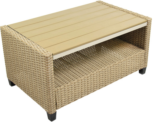 Tuinmeubelset, loungeset, 4-zits, bestaande uit: bank, 2 fauteuils, tafel, inclusief kussens, polyrotan, staal, beige