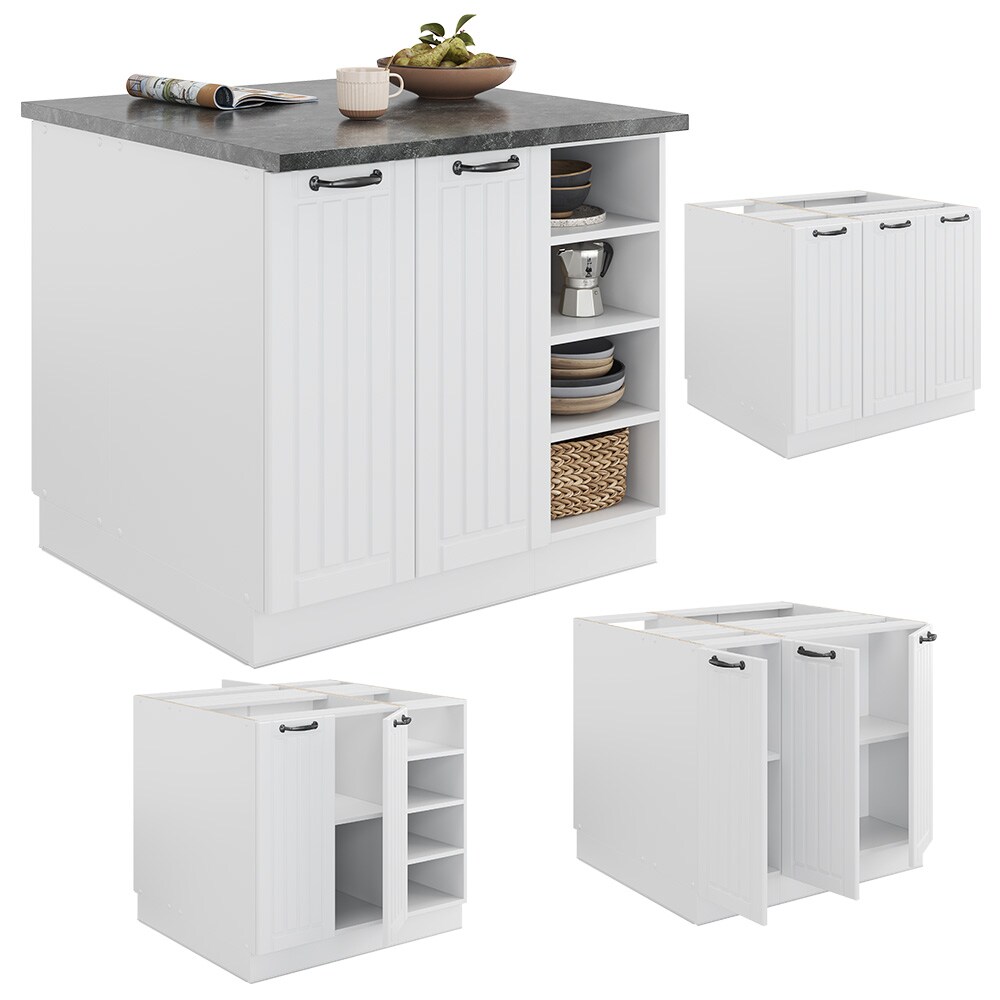 Vicco Kücheninsel Küchenblock Einbauküche Fame-Line Landhaus Weiß 90 cm Küchen Schränke Regalunterschrank Küchenunterschrank Regalinselunterschrank Softclose-Scharnier Küchenmöbel