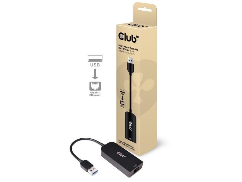 Club 3D Adapter USB 3.2 Gen1 Type A auf RJ45 2.5Gbps USB 3.2 Gen1 Typ A auf RJ45 2.5Gbps Adapter