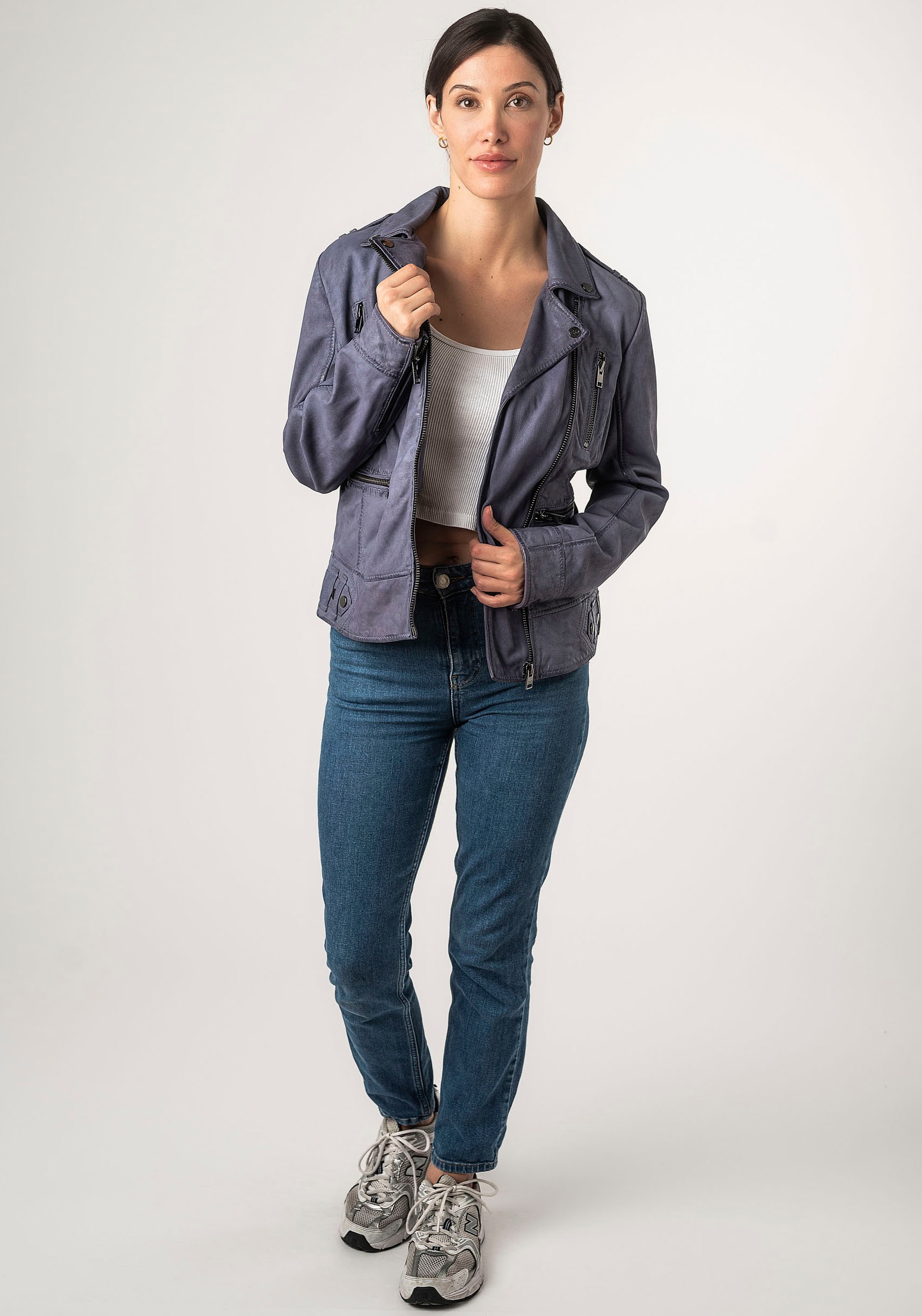 Mauritius Lederjacke »2Wtashi« mit Schulterklappen, mit Nieten, mit Zipper-Taschen